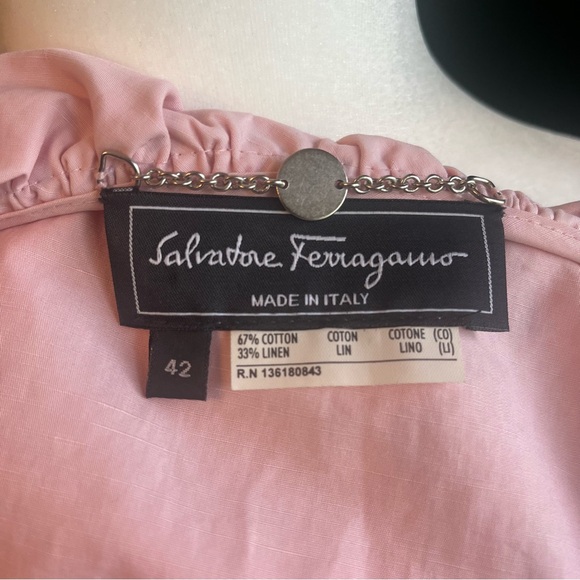 Salvatore Feraggamo Pink Blouse With Bow - Button Up Short Sleeve Shirt - Picture 4 of 13